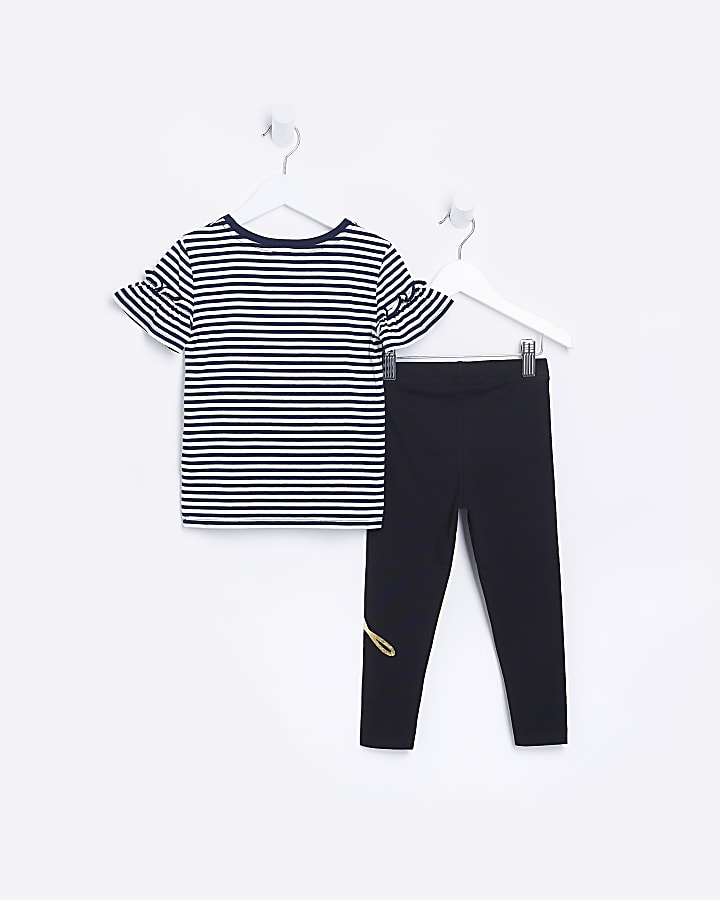 Mini girls navy stripe graphic leggings set