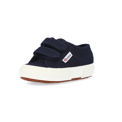 360 degree animation of product Mini girls navy superga velcro shoes frame-0