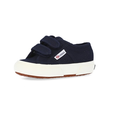 360 degree animation of product Mini girls navy superga velcro shoes frame-1