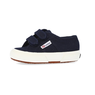 360 degree animation of product Mini girls navy superga velcro shoes frame-2