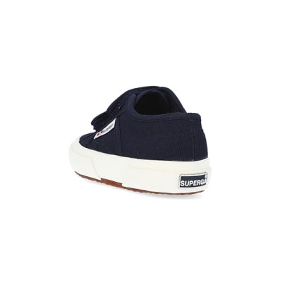 360 degree animation of product Mini girls navy superga velcro shoes frame-7