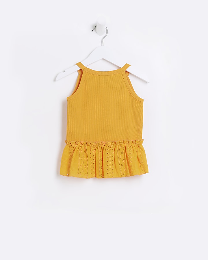 Mini Girls Orange Broidery Peplum Cami Top