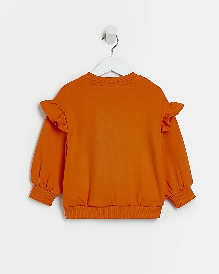 Mini girls Orange Heart Detail Sweatshirt
