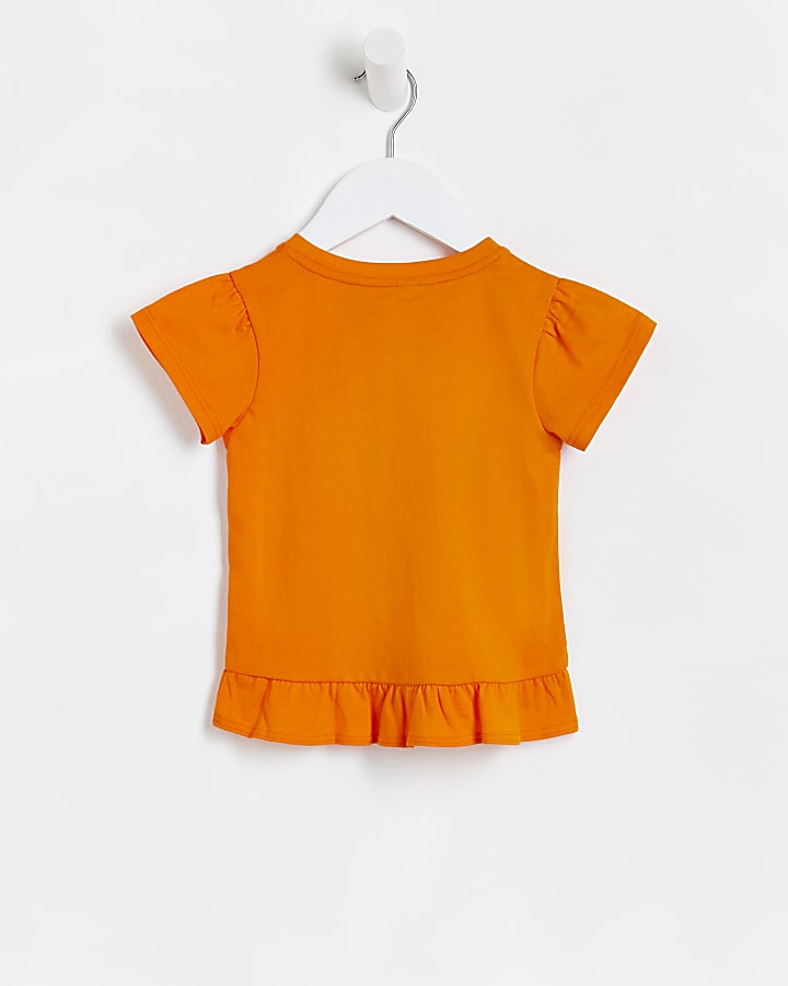 Mini girls orange heart frill t-shirt