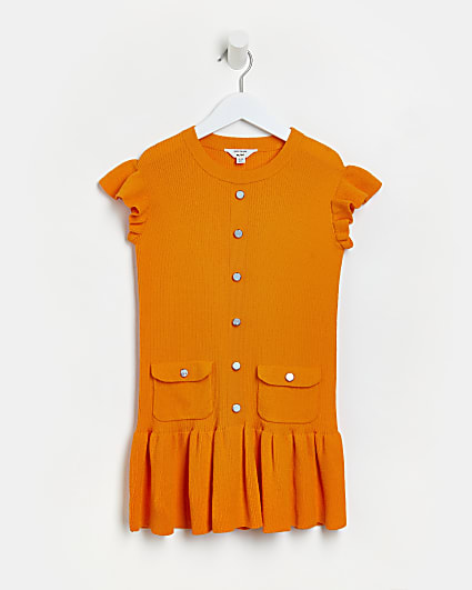 Mini girls orange knitted peplum dress