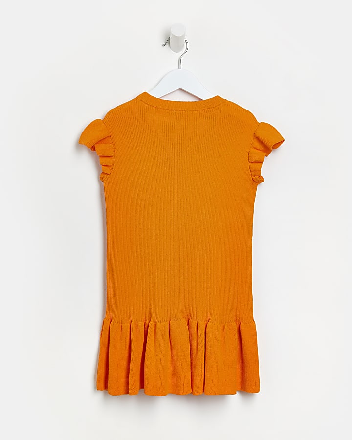 Mini girls orange knitted peplum dress