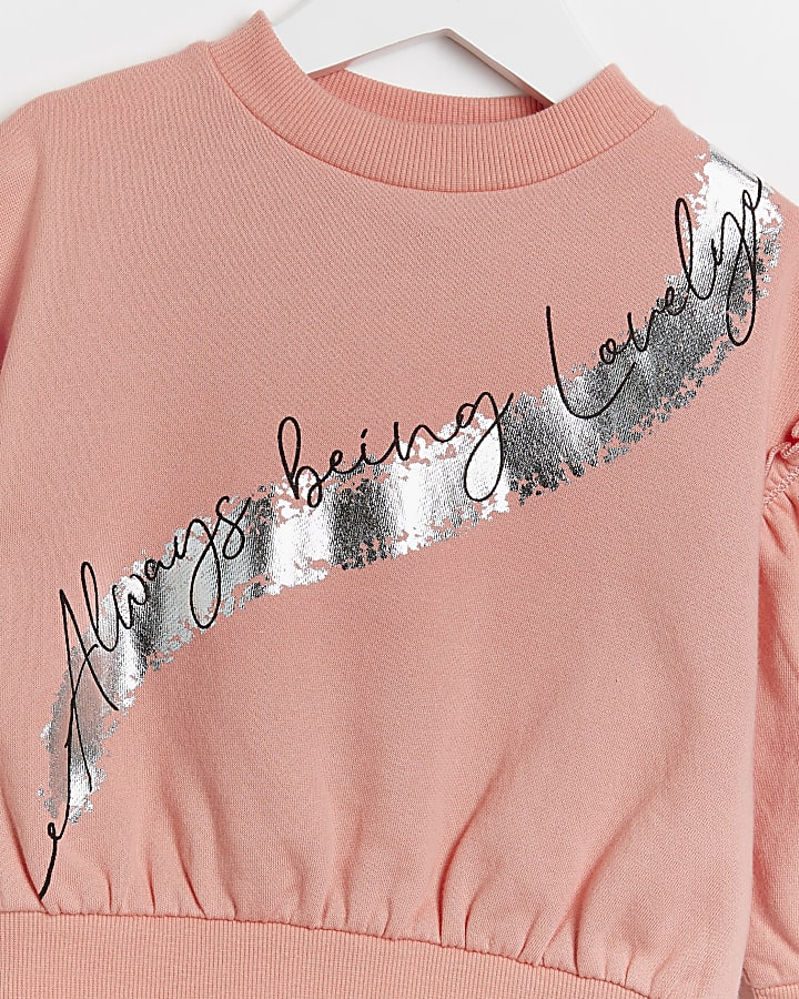 Mini girls orange 'Lovely' print sweatshirt