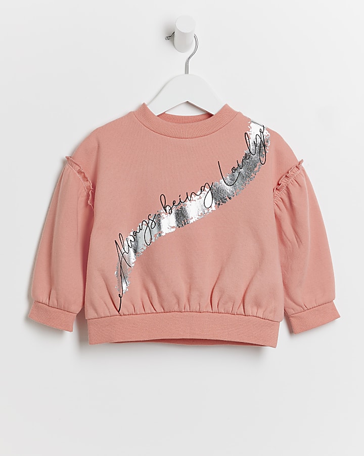 Mini girls orange 'Lovely' print sweatshirt