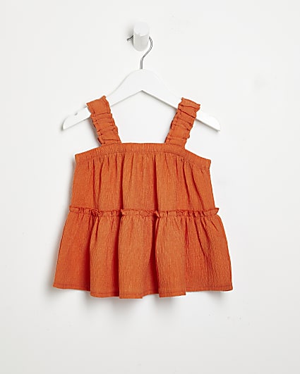 Mini girls orange plisse smock cami top