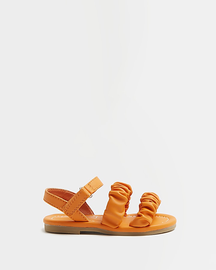 Mini girls orange ruched sandals