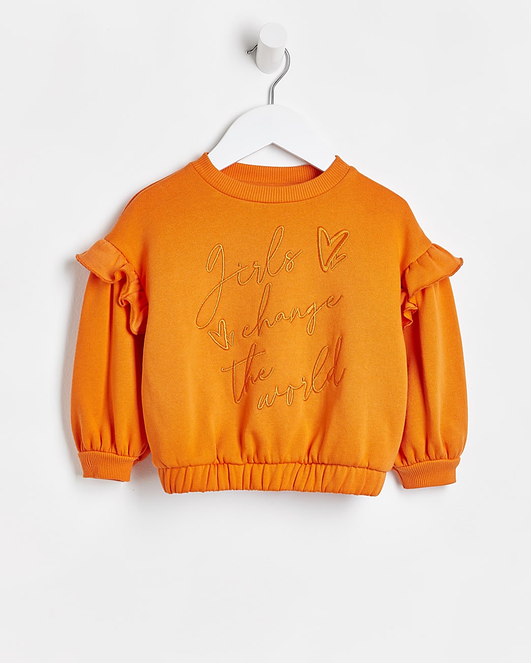 Mini girls orange ruffle sleeve sweatshirt
