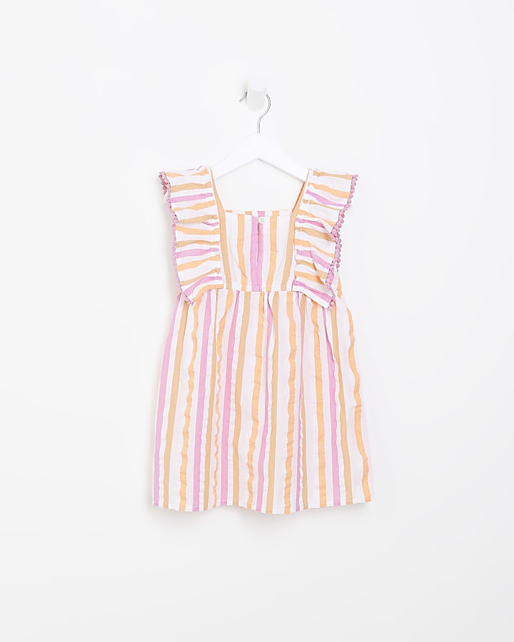 Mini girls orange stripe ruffle dress