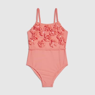 Mini Girls Pink 3D Flower Swimsuit