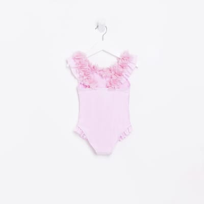 Mini Girls Pink 3D Flowers Swimsuit