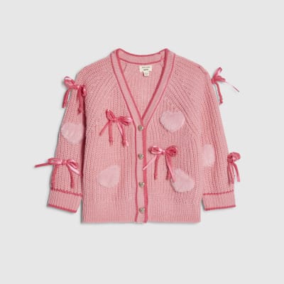 Mini Girls Pink 3D Heart Bows Cardigan