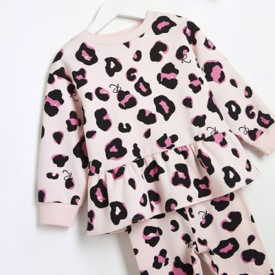 Mini Girls Pink Animal Peplum Sweatshirt Set