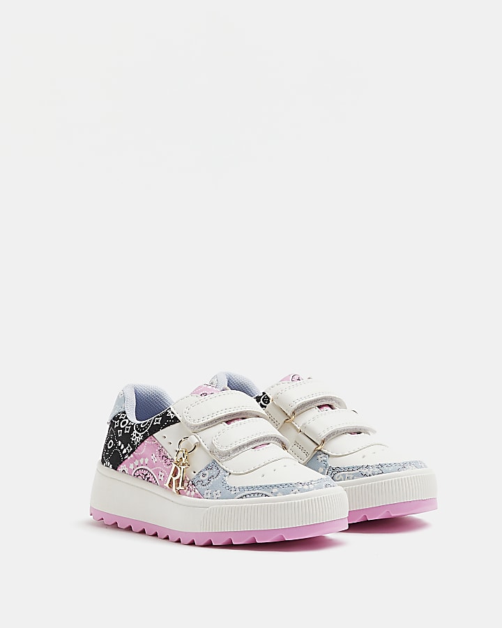 Mini girls Pink Bandana Print velcro trainers
