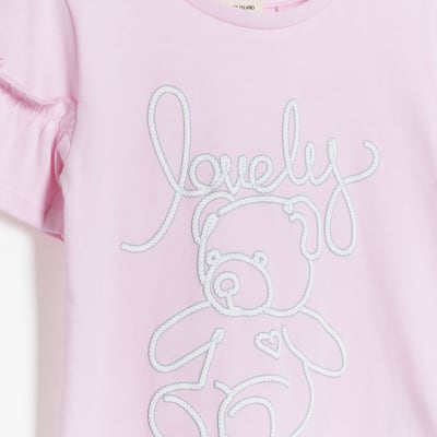 Mini girls pink bear frill t shirt