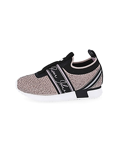 360 degree animation of product Mini girls pink bling runner trainers frame-2