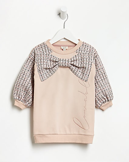Mini girls pink boucle bow sweater dress