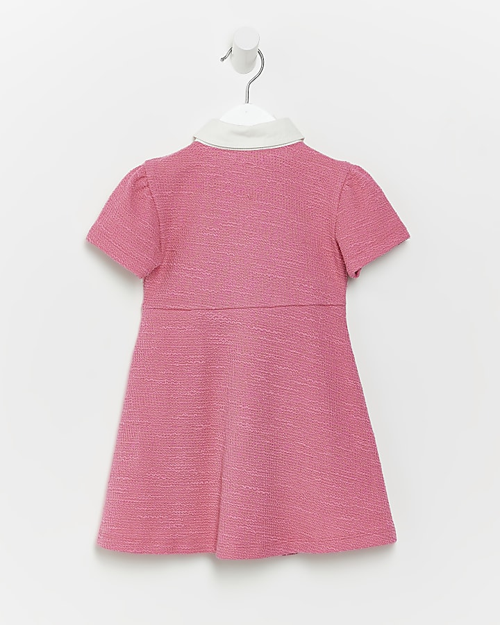 Mini girls pink Boucle Collar Shift dress