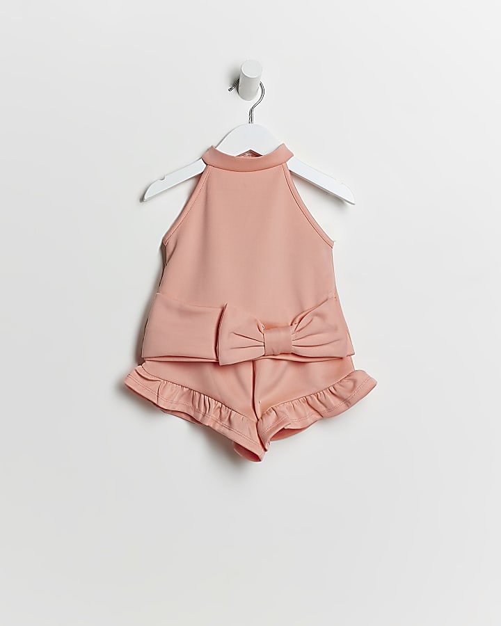 Mini girls pink bow cami and shorts outfit