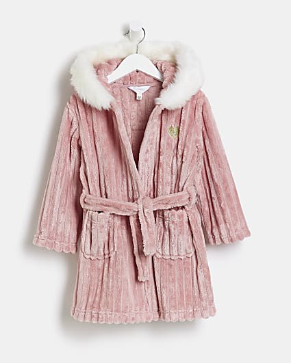 Mini Girls Pink Bow Faux Fur Dressing Gown