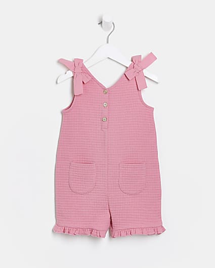 Mini girls pink bow frill playsuit