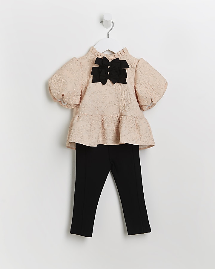 Mini girls pink bow front blouse outfit