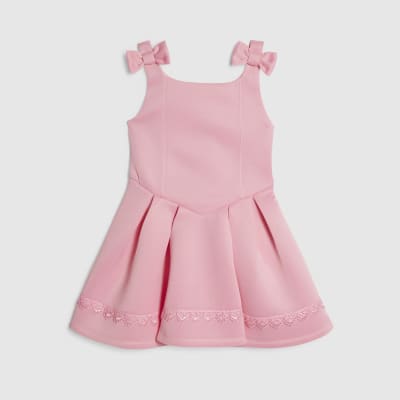 Mini Girls Pink Bow Premium Dress