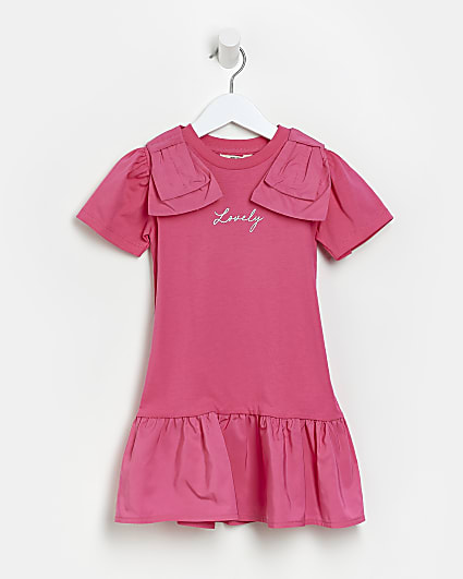 Mini girls pink bow shoulder dress