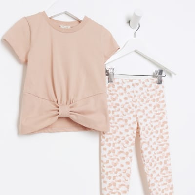 Mini girls Pink Bow T-shirt and Leggings Set