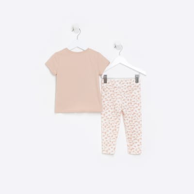 Mini girls Pink Bow T-shirt and Leggings Set
