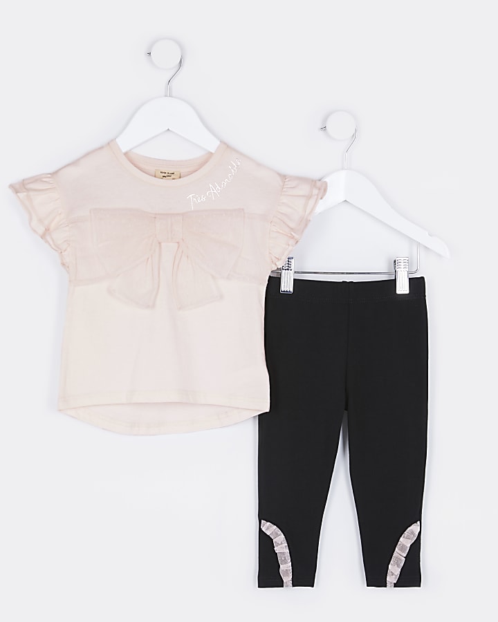 Mini girls pink bow t-shirt and leggings set