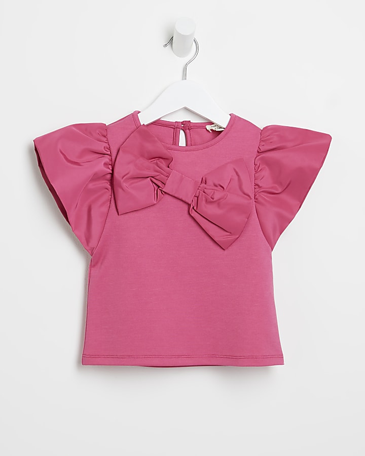 Mini girls pink bow top