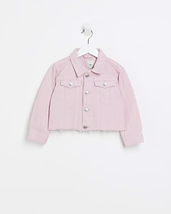 mini girls pink boxy denim jacket