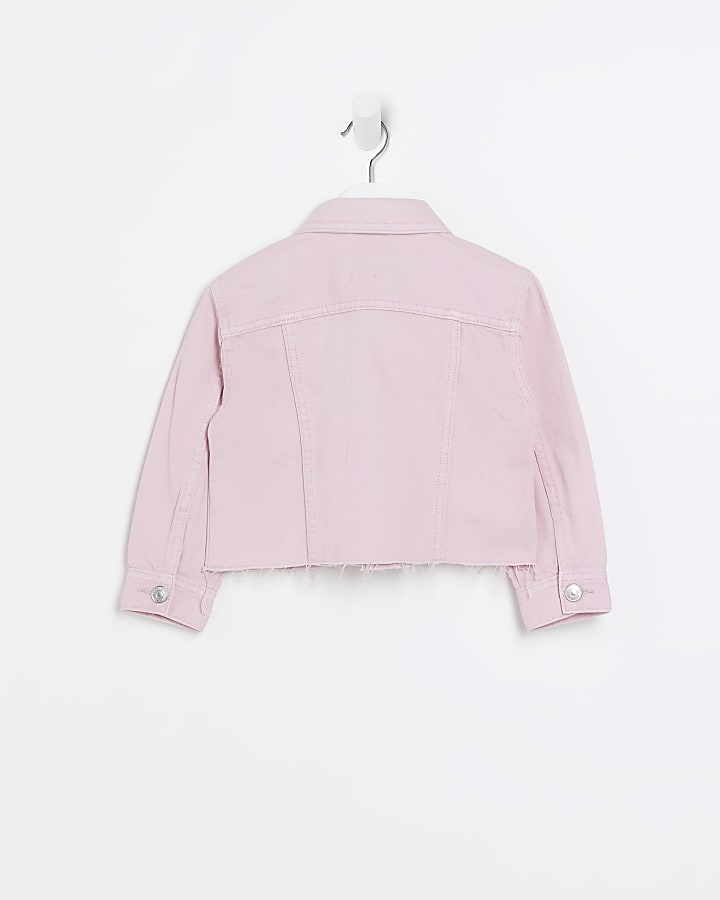 mini girls pink boxy denim jacket