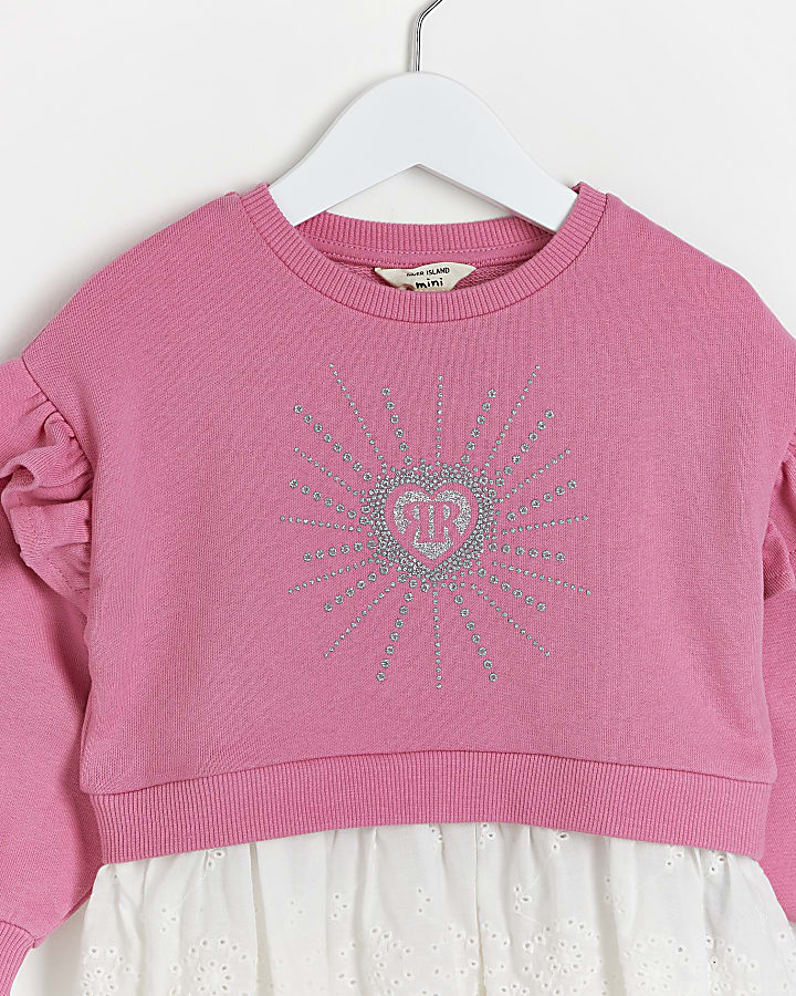 Mini girls pink broderie peplum sweatshirt
