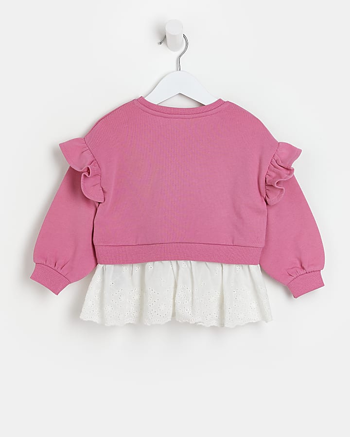 Mini girls pink broderie peplum sweatshirt