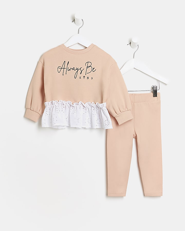 Mini girls pink broderie sweat outfit