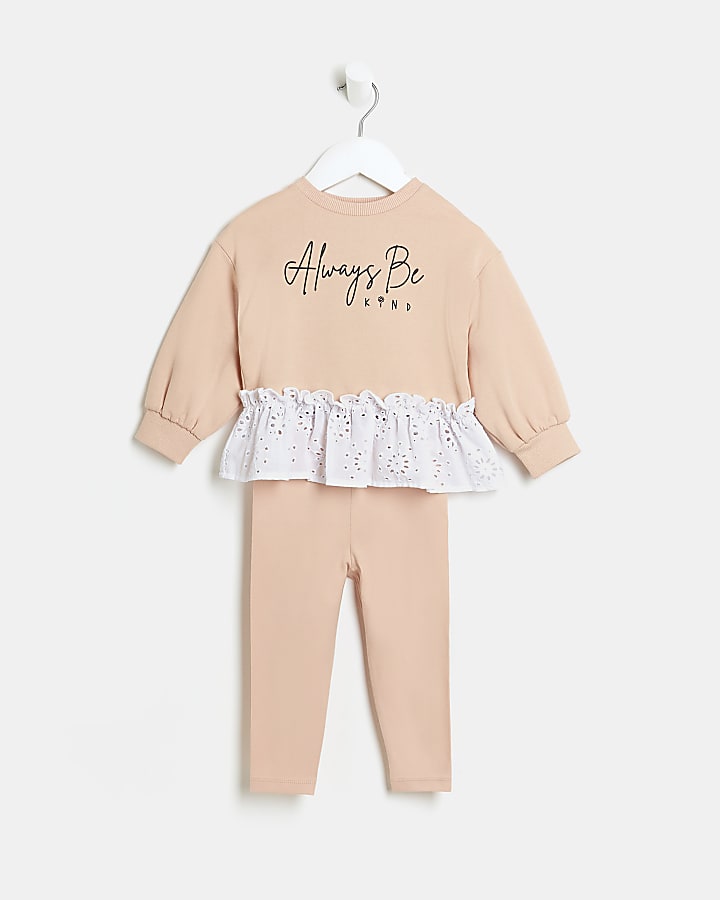 Mini girls pink broderie sweat outfit