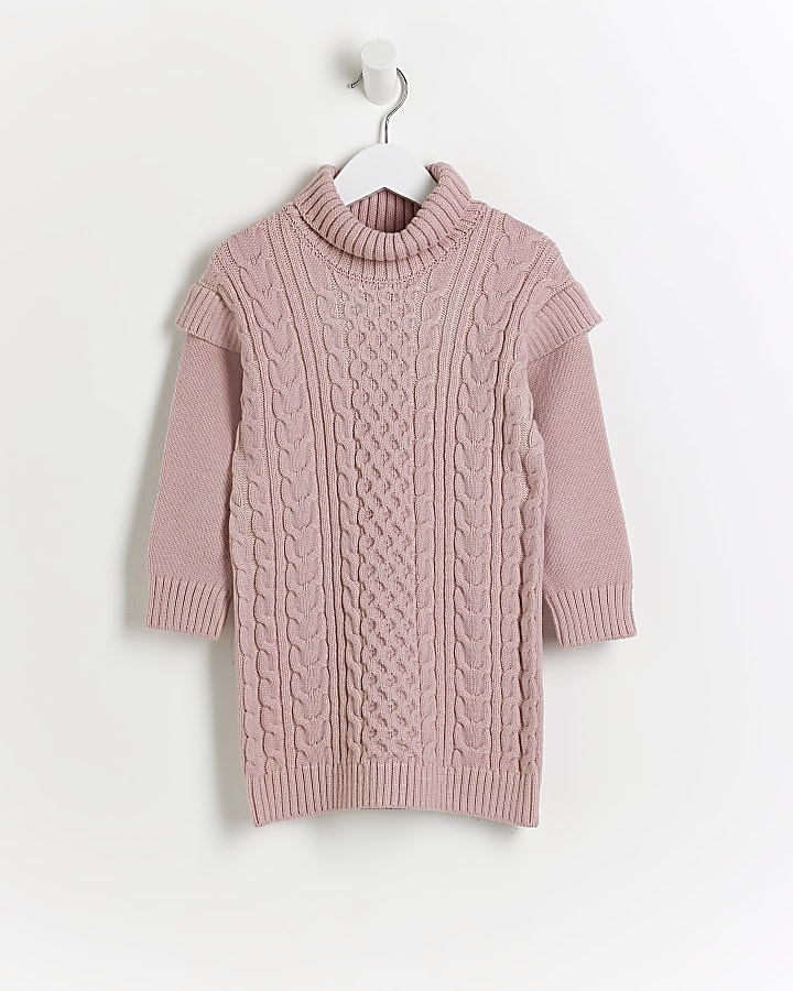 Mini girls pink cable knit dress
