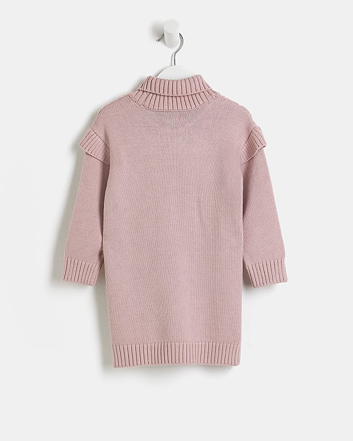 Mini girls pink cable knit dress