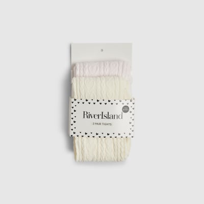 Mini Girls Pink Cable Knit Pack Of 2 Tights