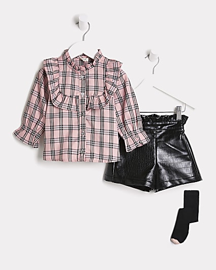 Mini girls pink check blouse and short outfit