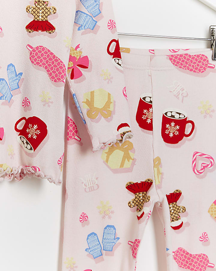 Mini girls pink Christmas pyjama set