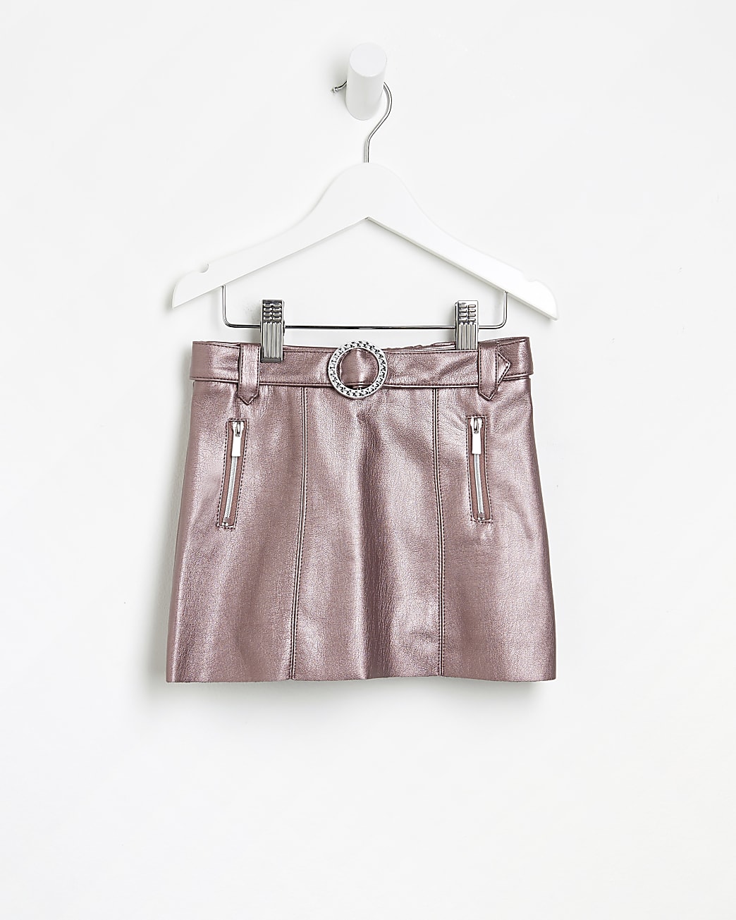 Mini girls pink diamante belted skirt