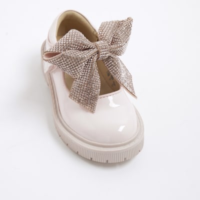 Mini Girls Pink Diamante Bow Mary Jane Shoes River Island