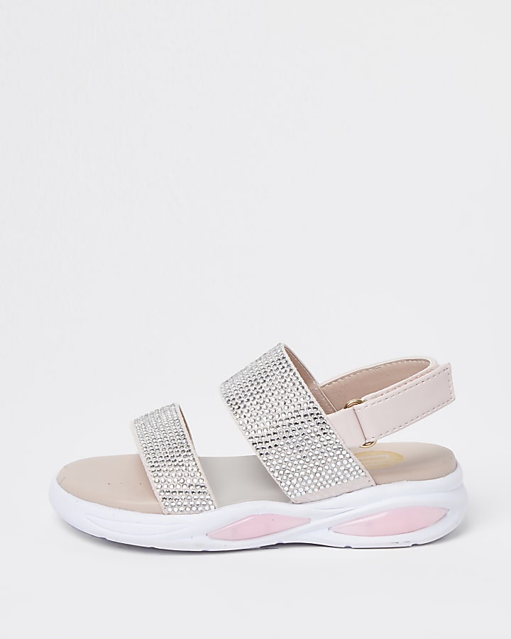 Mini girls pink diamante strap sandals