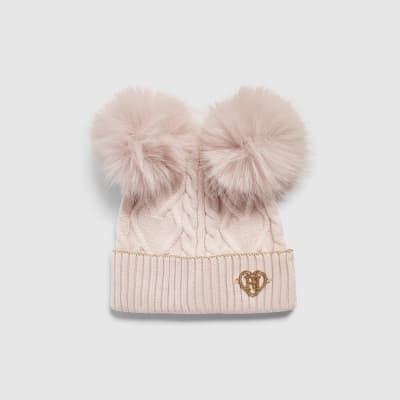 Mini Girls Pink Double Pom Beanie